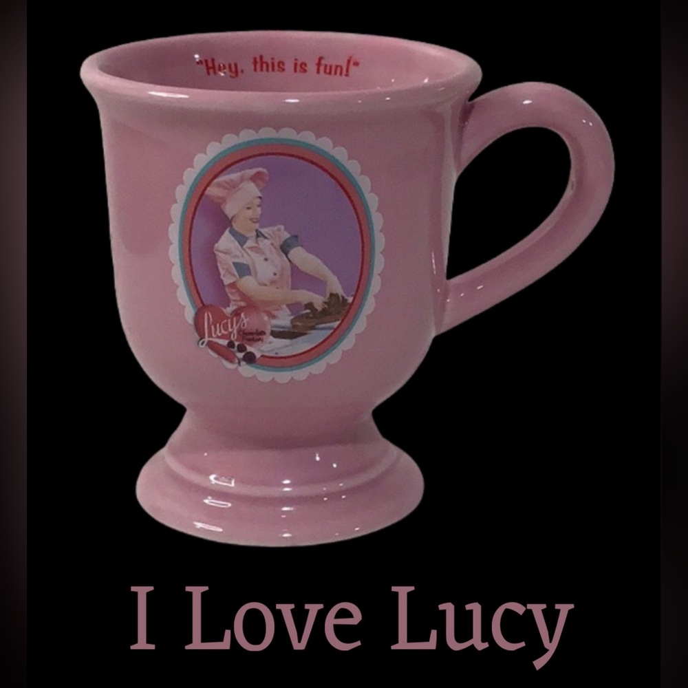 I Love Lucy Footed Pink Mug “Hey, this is fun!” Candy Factory Scene 12 oz
